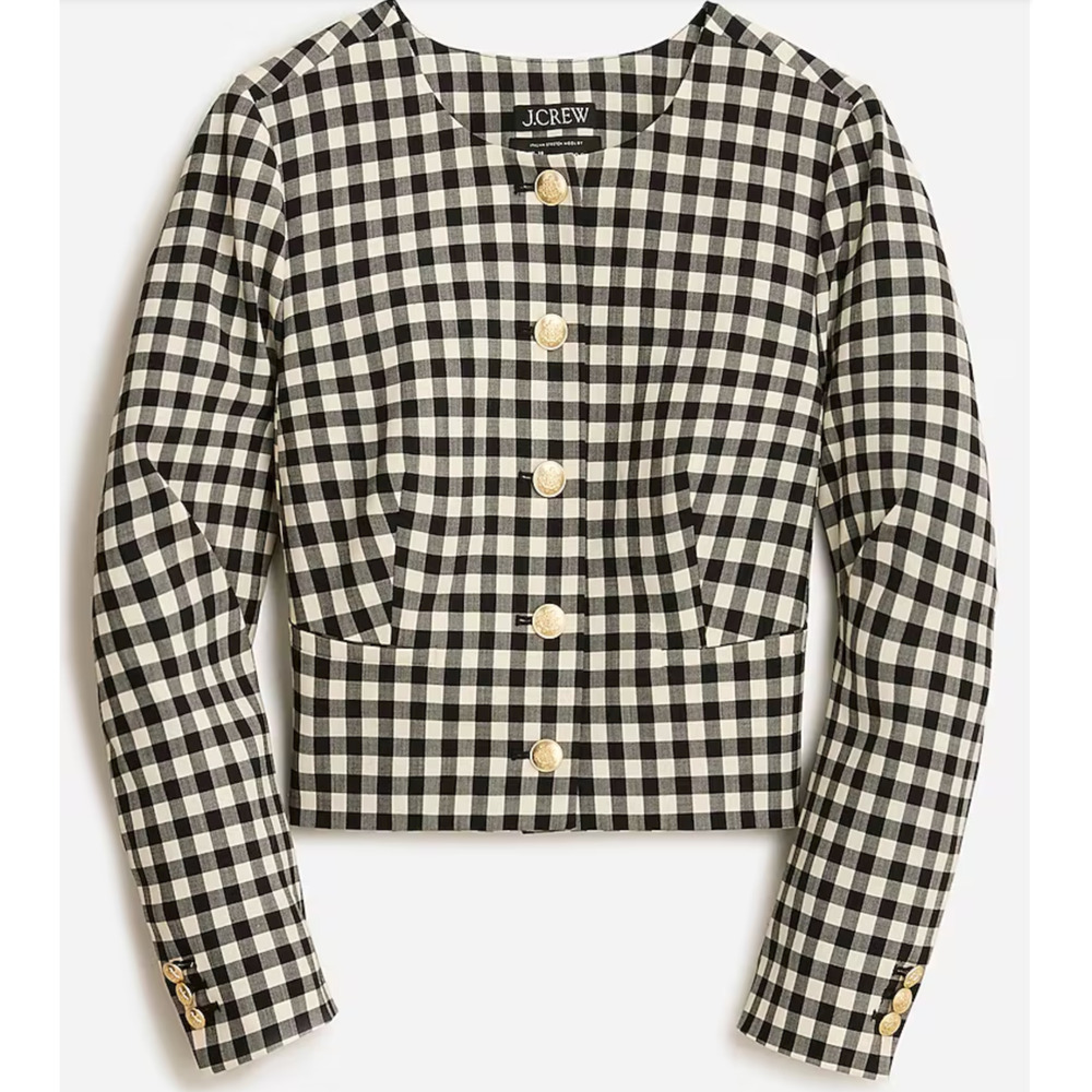 J. Crew Gingham Blazer with Gold Buttons